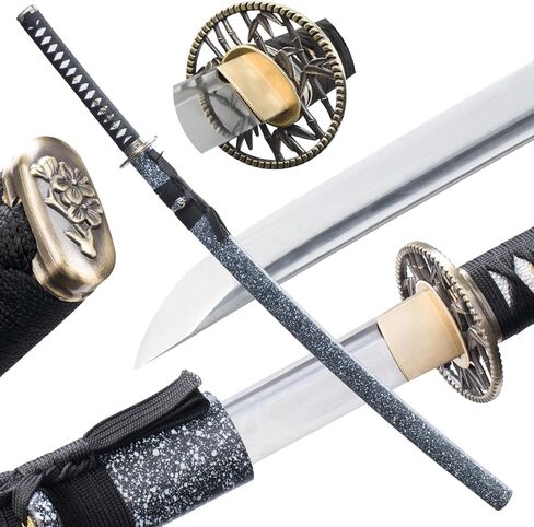 1060 High Carbon Steel Japanese Katana Samurai Sword Real Full Tang Cold Steel Training Sword للرجال والنساء ، 40.9 بوصة ، مثالية للجمع ، العرض ، الديكور in Kuwait