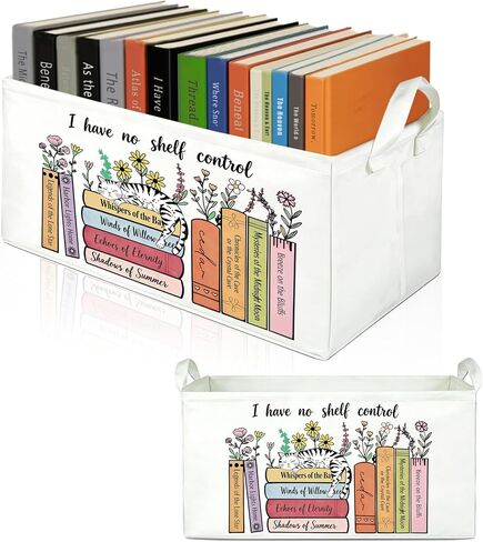 Book Lovers Gifts TBR Book Storage Basket with Back Side Pocket to Be Read List Storage Bin Reading Accessories for Club Members & Librarians Bookish Gifts (White and Brown) in Saudi Arabia