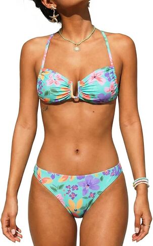 CUPSHE Women's Bikini Sets Two Piece Swimsuit Low Rise Bathing Suit U Wire Self Tie Back Swimwear in Saudi Arabia