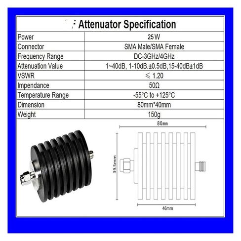 25W SMA attenuator, DC-3GHz/4GHz Male to Female coaxial Power Connector, 50 ohms(10db,4G) in Saudi Arabia