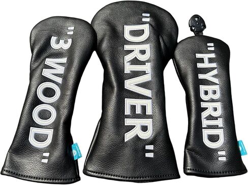 Golf Club Headcover 3 Wood Headcover Black n White Premium PU Leather Driver #3 Fairway Wood Hybrid Wood Head Cover Fits for All Brand in Saudi Arabia