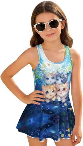 فستان سباحة قطعة واحدة للفتيات صيفي على الشاطئ وحفلات حمام السباحة والحديقة المائية مع تنورة ملابس سباحة 3-14 سنة in Kuwait