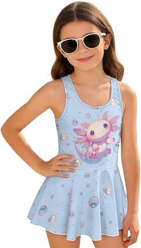 One Piece Swimsuit Dress for Girls Summer Beach Pool Party Water Park Bathing Suits with Skirt Swimwear 3-14Y in Saudi Arabia