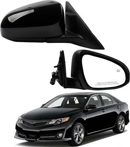 مرآة باب جانبية للسائق من Dasbecan متوافقة مع مرآة الرؤية الجانبية لسيارة Toyota Camry 2012 2013 2014 مع زجاج ساخن قابل للطي يدويًا، استبدال # TO1320276 8790906411 (5 دبابيس) غطاء أبيض in Saudi Arabia