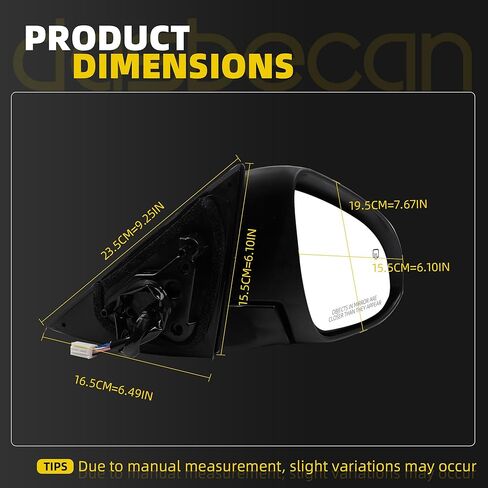 مرآة باب جانبية للسائق من Dasbecan متوافقة مع مرآة الرؤية الجانبية لسيارة Toyota Camry 2012 2013 2014 مع زجاج ساخن قابل للطي يدويًا، استبدال # TO1320276 8790906411 (5 دبابيس) غطاء أبيض in Saudi Arabia