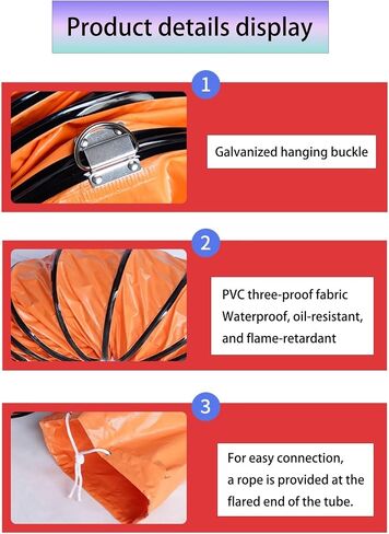خرطوم مرن مقاوم للهب مع حبل قابل للتعديل وحلقة على شكل حرف D للتهوية في ورش العمل والدفيئات الزراعية والتطبيقات الصناعية - تدفق هواء عالي الكفاءة in Saudi Arabia