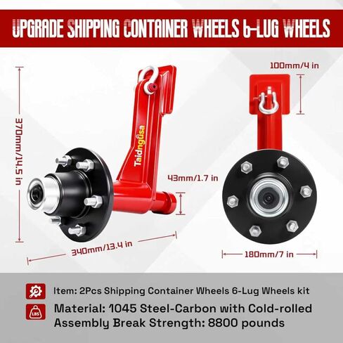 2 Pack Heavy-Duty Shipping Container Wheels Kit – 6-Lug Axle System for 20ft & 40ft Empty Containers | Includes Ratchet Straps & Shackles | Industrial-Grade Steel for Secure Transport in Saudi Arabia