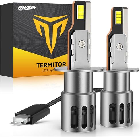 مصابيح LED H1 مطورة، 60,000 لومن 12X فائقة السطوع، 1:1 حجم صغير 6500K أبيض بارد IP68 مقاوم للماء بديل للسيارات H1 H1LL مصابيح الضباب، تركيب التوصيل والتشغيل لمدة 3 دقائق، حزمة من 2 in Kuwait