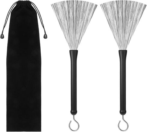 2 Pcs Drum Brushes, Retractable Wire Drum Sticks with Comfortable Rubber Handles, Adjustable Percussion Brushes for Drums, Cajon, Jazz, Acoustic & Rock Music (Professional Grade) in Saudi Arabia