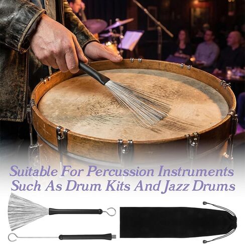 2 Pcs Drum Brushes, Retractable Wire Drum Sticks with Comfortable Rubber Handles, Adjustable Percussion Brushes for Drums, Cajon, Jazz, Acoustic & Rock Music (Professional Grade) in Saudi Arabia