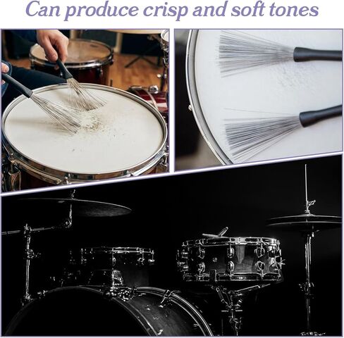 2 Pcs Drum Brushes, Retractable Wire Drum Sticks with Comfortable Rubber Handles, Adjustable Percussion Brushes for Drums, Cajon, Jazz, Acoustic & Rock Music (Professional Grade) in Saudi Arabia