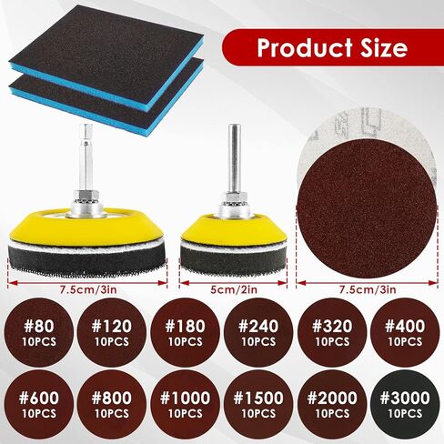 120Pcs Sanding Discs Set 3inch Round Sand Paper 80-3000 Mixed Grits Sandpaper with 2 and 3inch Backer Pads Durable Sanding Pads Premium 1/4inch Shanks for Woodworking in Saudi Arabia