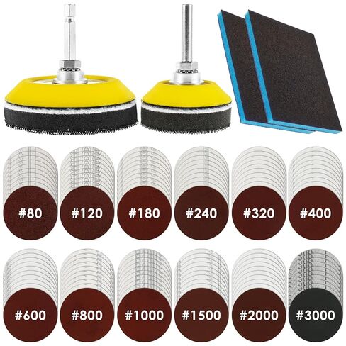 120Pcs Sanding Discs Set 3inch Round Sand Paper 80-3000 Mixed Grits Sandpaper with 2 and 3inch Backer Pads Durable Sanding Pads Premium 1/4inch Shanks for Woodworking in Saudi Arabia