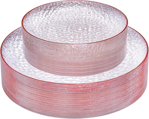 Rubtlamp 60Pcs Plastic Plates, Clear Disposable Plates, Hammered Heavy Duty Plastic Platos, Fancy Disposable Platos Include 30 Clear Dinner Plate, 30 Salad Plate For Bridal Spring in Saudi Arabia