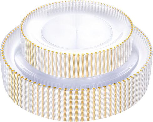 Rubtlamp 60Pcs Plastic Plates, Clear Disposable Plates, Hammered Heavy Duty Plastic Platos, Fancy Disposable Platos Include 30 Clear Dinner Plate, 30 Salad Plate For Bridal Spring in Saudi Arabia