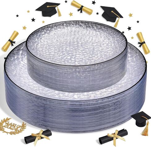 Rubtlamp 60Pcs Plastic Plates, Clear Disposable Plates, Hammered Heavy Duty Plastic Platos, Fancy Disposable Platos Include 30 Clear Dinner Plate, 30 Salad Plate For Bridal Spring in Saudi Arabia