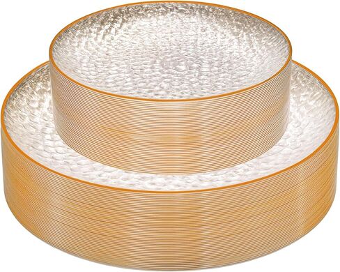 Rubtlamp 60Pcs Plastic Plates, Clear Disposable Plates, Hammered Heavy Duty Plastic Platos, Fancy Disposable Platos Include 30 Clear Dinner Plate, 30 Salad Plate For Bridal Spring in Saudi Arabia