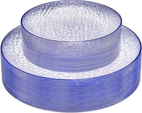 Rubtlamp 60Pcs Plastic Plates, Clear Disposable Plates, Hammered Heavy Duty Plastic Platos, Fancy Disposable Platos Include 30 Clear Dinner Plate, 30 Salad Plate For Bridal Spring in Saudi Arabia
