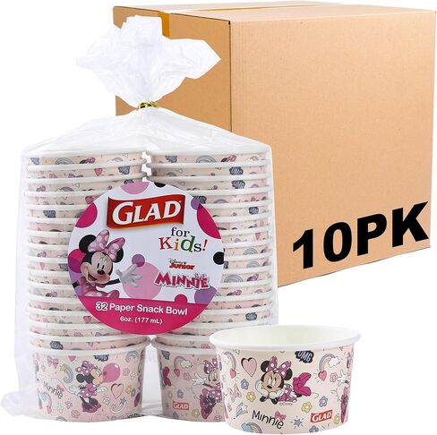 Glad for Kids Disney Mickey & Friends Disposable Paper Snack Bowls, Lids Not Included, Pink Minnie - Heavy Duty, Microwavable, Disposable Snack Cups with Lid for Soup or Ice Cream, 6 Ounce, 20 Count in Saudi Arabia