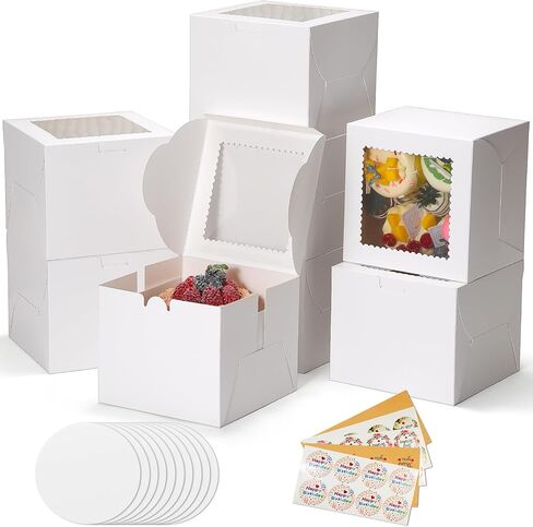 COTOPHER 50pcs 6x6x5 Inch Mini Cake Boxes, 6 Inches Small Bakery Box (25 Boxes & 25 Boards), Bento Cake Containers for Cookies, Cupcake, Desserts, Birthday, Party, Wedding, Valentine's Day in Saudi Arabia