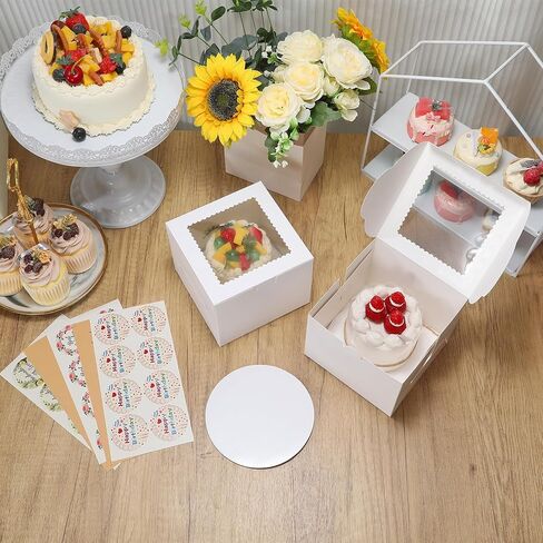 COTOPHER 50pcs 6x6x5 Inch Mini Cake Boxes, 6 Inches Small Bakery Box (25 Boxes & 25 Boards), Bento Cake Containers for Cookies, Cupcake, Desserts, Birthday, Party, Wedding, Valentine's Day in Saudi Arabia