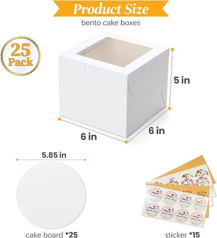COTOPHER 50pcs 6x6x5 Inch Mini Cake Boxes, 6 Inches Small Bakery Box (25 Boxes & 25 Boards), Bento Cake Containers for Cookies, Cupcake, Desserts, Birthday, Party, Wedding, Valentine's Day in Saudi Arabia