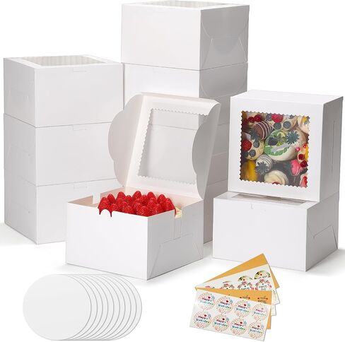 COTOPHER 50pcs 6x6x5 Inch Mini Cake Boxes, 6 Inches Small Bakery Box (25 Boxes & 25 Boards), Bento Cake Containers for Cookies, Cupcake, Desserts, Birthday, Party, Wedding, Valentine's Day in Saudi Arabia