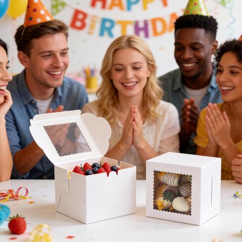 COTOPHER 50pcs 6x6x5 Inch Mini Cake Boxes, 6 Inches Small Bakery Box (25 Boxes & 25 Boards), Bento Cake Containers for Cookies, Cupcake, Desserts, Birthday, Party, Wedding, Valentine's Day in Saudi Arabia