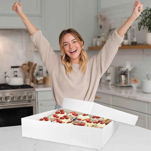 MUMULULU 10PCS White Rectangular Cake Boxes with Cake Boards 16x11x4inch Large Bakery Boxes for Sheet Cakes Cupcakes Cookies Pastries Bento Cake Box Cake Carrier for Birthday Wedding Party Holidays in Kuwait