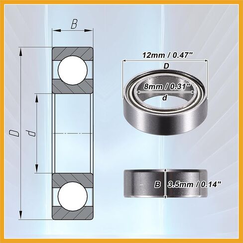 MR128ZZ 8x12x3.5mm Double Metal Shield Single Row Deep Groove Ball Bearings Silver Tone - Pack of 20 Replacement in Saudi Arabia