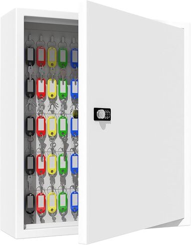 Lock Key Cabinet with Storage: 131-Keys Steel Wall Mount Key Box Organizer - Large Storage and Secure Combination Lock Box for Home Office Business - White in Saudi Arabia