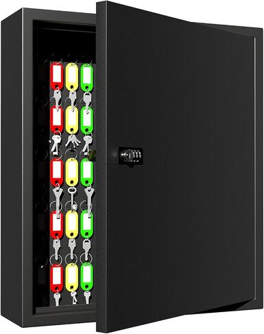 Lock Key Cabinet with Storage: 131-Keys Steel Wall Mount Key Box Organizer - Large Storage and Secure Combination Lock Box for Home Office Business - White in Saudi Arabia