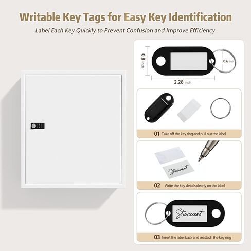 Lock Key Cabinet with Storage: 131-Keys Steel Wall Mount Key Box Organizer - Large Storage and Secure Combination Lock Box for Home Office Business - White in Saudi Arabia