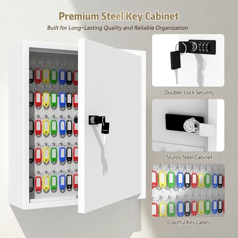 Lock Key Cabinet with Storage: 131-Keys Steel Wall Mount Key Box Organizer - Large Storage and Secure Combination Lock Box for Home Office Business - White in Saudi Arabia