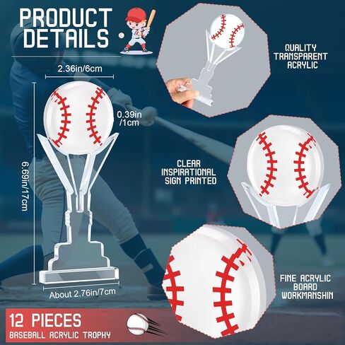 Moucuny 12 Pcs Acrylic Trophy Small Baseball Softball Award 6.69 x 2.95 Inch Championship Game Baseball Softball Prize Keepsake Acrylic Coach Senior Night Gift for Athlete Sports Lover Party Favor in Saudi Arabia
