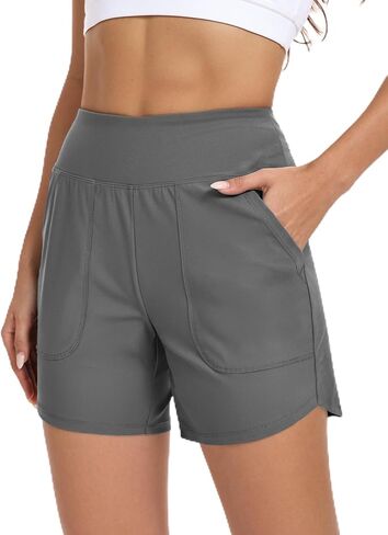 شورت نسائي للسباحة برباط عالي الخصر للتحكم في البطن، جزء سفلي للسباحة سريع الجفاف مع بطانات جيوب in Kuwait