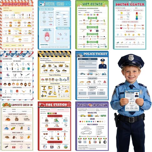 دفاتر ملاحظات TICIAGA Kids Pretend Play - 10 قطع مقاس 4 × 6 بوصات تتضمن لوحة وقت لعب للشرطة في مطعم وطبيب بيطري لزيارة مقهى وصالون مفكرة 30 صفحة دفتر ملاحظات للتظاهر بدور خيالي للأطفال الصغار في اللعب in Kuwait