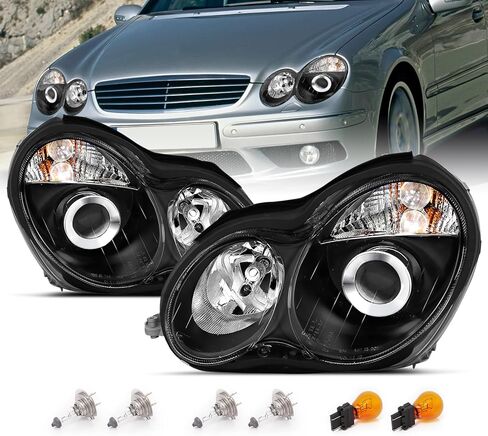 مصابيح أمامية هالوجين بديلة لجهاز عرض AmeriLite من الكروم لسيارة 01-07 Mercedes-Benz C Class W203 Sedan - جانب الركاب والسائق، مجموعة مصابيح السيارة، كروم in Saudi Arabia