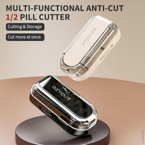 مقسم حبوب منع الحمل من ONTERATE للحبوب الصغيرة والكبيرة، مقسم حبوب قابل للتعديل مع شفرة أمان مخفية من الفولاذ المقاوم للصدأ، قاطع فيتامين للسفر إلى 1/2 (كريمي) in Kuwait