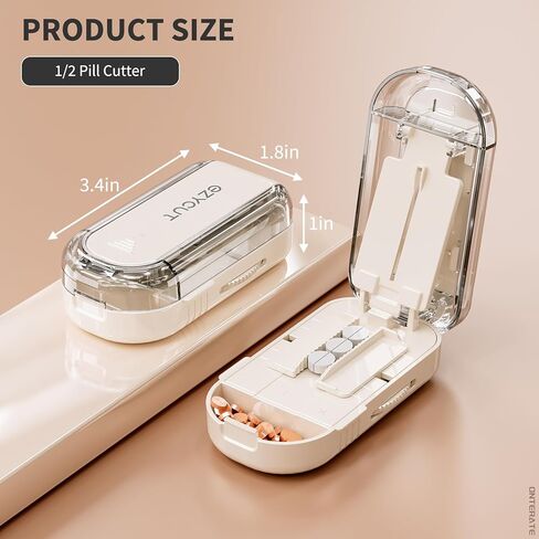 مقسم حبوب منع الحمل من ONTERATE للحبوب الصغيرة والكبيرة، مقسم حبوب قابل للتعديل مع شفرة أمان مخفية من الفولاذ المقاوم للصدأ، قاطع فيتامين للسفر إلى 1/2 (كريمي) in Kuwait