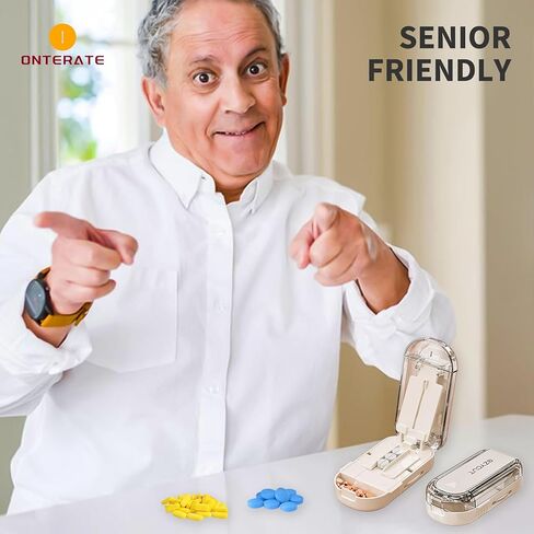 مقسم حبوب منع الحمل من ONTERATE للحبوب الصغيرة والكبيرة، مقسم حبوب قابل للتعديل مع شفرة أمان مخفية من الفولاذ المقاوم للصدأ، قاطع فيتامين للسفر إلى 1/2 (كريمي) in Kuwait