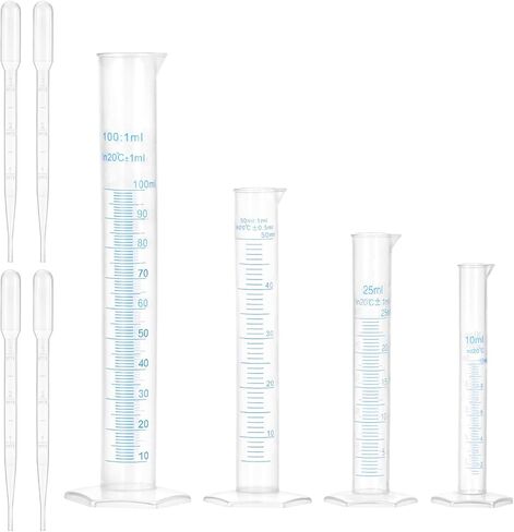 QWORK Measuring Cylinder Set - Graduated Polypropylene Cylinders with Droppers, 100 ml, 50 ml, 25 ml,10 ml Sizes, for Laboratory in Saudi Arabia