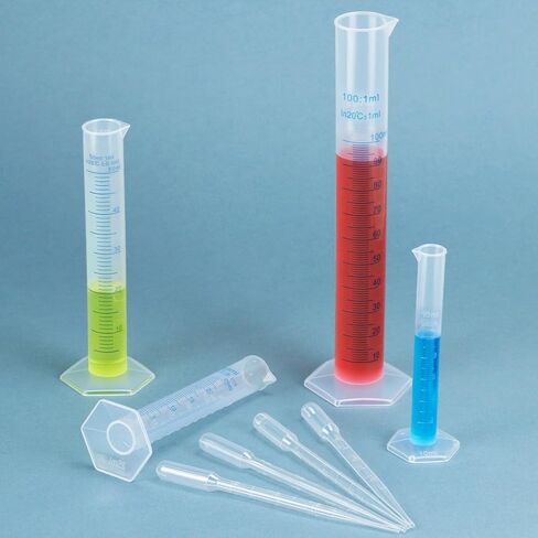 QWORK Measuring Cylinder Set - Graduated Polypropylene Cylinders with Droppers, 100 ml, 50 ml, 25 ml,10 ml Sizes, for Laboratory in Saudi Arabia