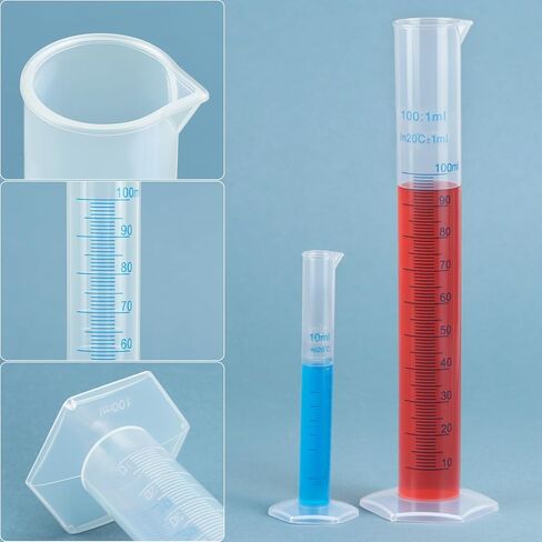 QWORK Measuring Cylinder Set - Graduated Polypropylene Cylinders with Droppers, 100 ml, 50 ml, 25 ml,10 ml Sizes, for Laboratory in Saudi Arabia