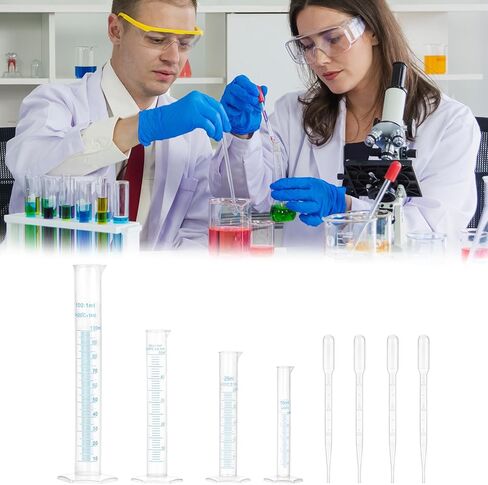 QWORK Measuring Cylinder Set - Graduated Polypropylene Cylinders with Droppers, 100 ml, 50 ml, 25 ml,10 ml Sizes, for Laboratory in Saudi Arabia