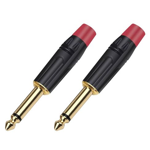 2 قطعة 6.35 مللي متر مقابس 6.3 مللي متر أحادية ذكر موصل قابس النحاس 1/4 بوصة ميكروفون موصل قابس (1xBlack 1xRed) in Kuwait