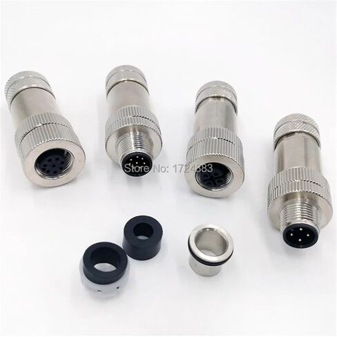M12 Sensor Connector Matel Signal Shielding Male Female Screw Threaded 4 5 8 Pin 1Pcs(Angle,Female Insert,8P) in Kuwait