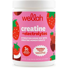 Wellah Creatine + Electrolytes Powder (Strawberry Coconut) 30 Servings - Hydration Drink Mix with 3g of Creatine Monohydrate in Kuwait