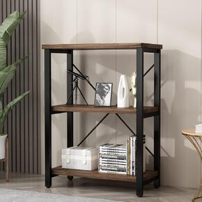 AY-AOYUAN 5 Tier Industrial Solid Wood Bookshelf, Open Etagere Bookcase with Metal Frame, Vintage Industrial Style Bookcase/Metal and Wood Bookshelf Furniture (AY01-5tier) in Saudi Arabia
