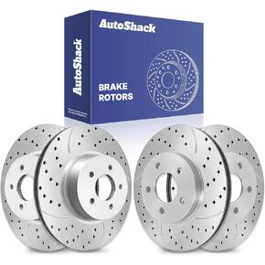 استبدال دوارات الفرامل الأمامية والخلفية المحفورة والمشقوقة من AutoShack لـ 2005-2010 Ford Mustang 4.0L V6 RWD E-Coated 4-PC Set ShadowGuard in Kuwait